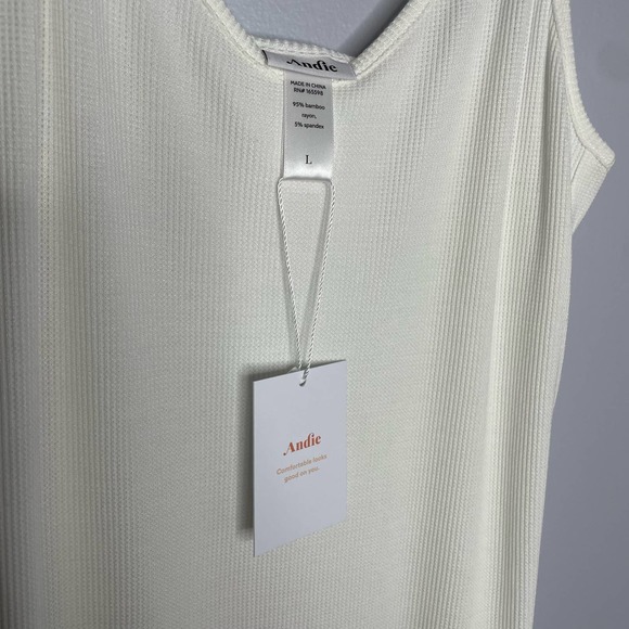 Andie Waffle Knit The Slip Midi Dress in White Bamboo Rayon Lounge Large - Picture 9 of 12